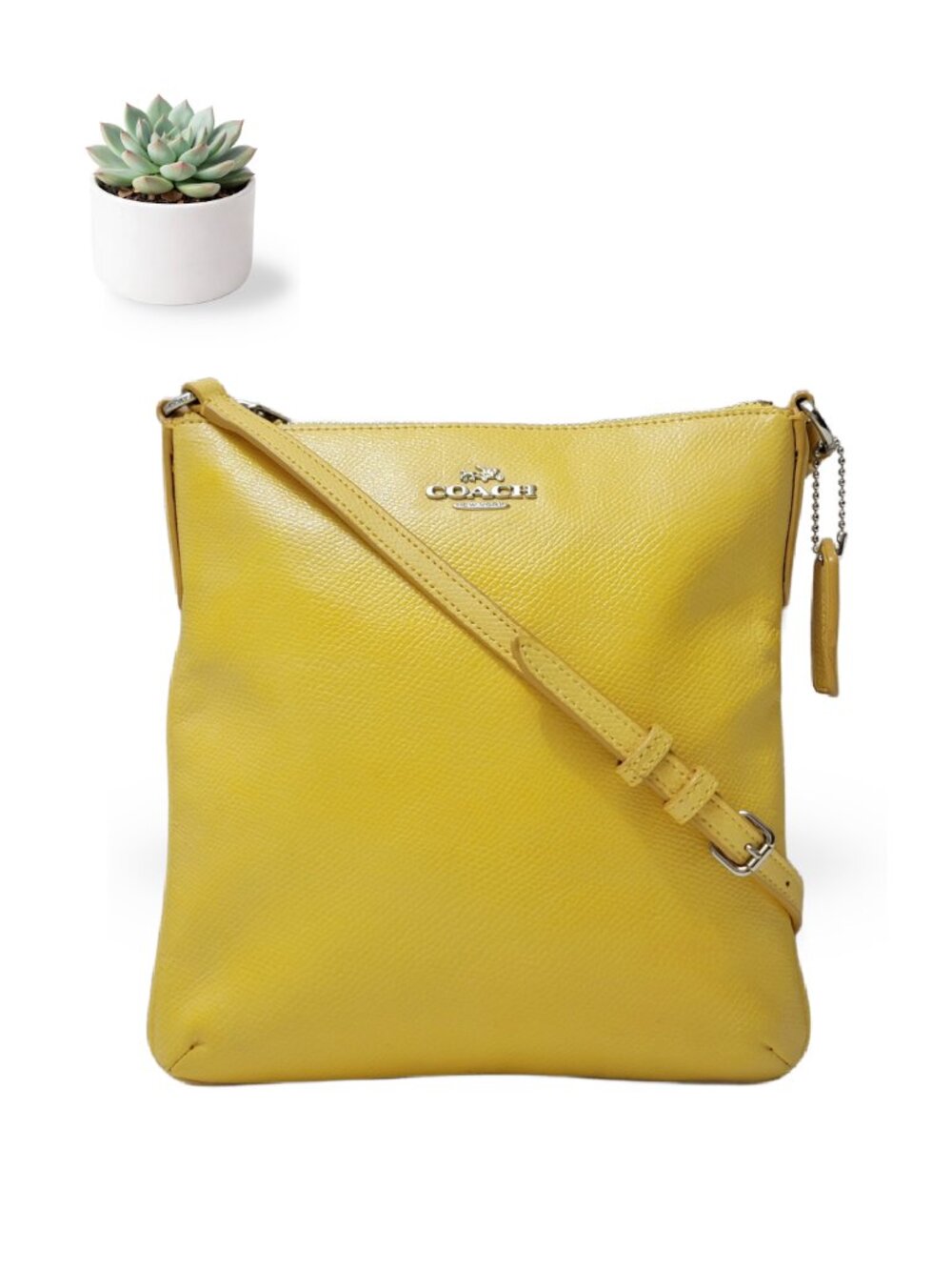Coach Butter Yellow North South Crossbody  Leather Silver Hardware Purse F36063